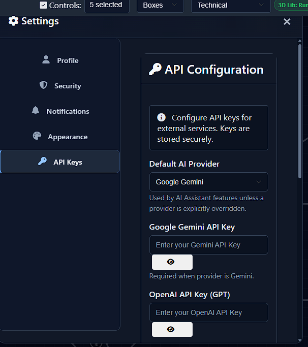 Bring your own AI model settings