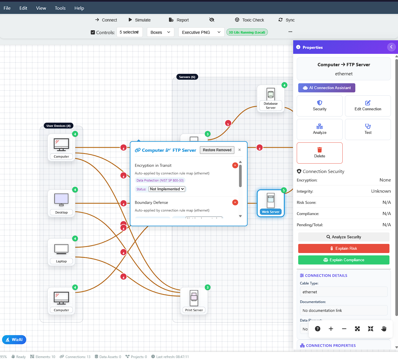 Properties and controls panel