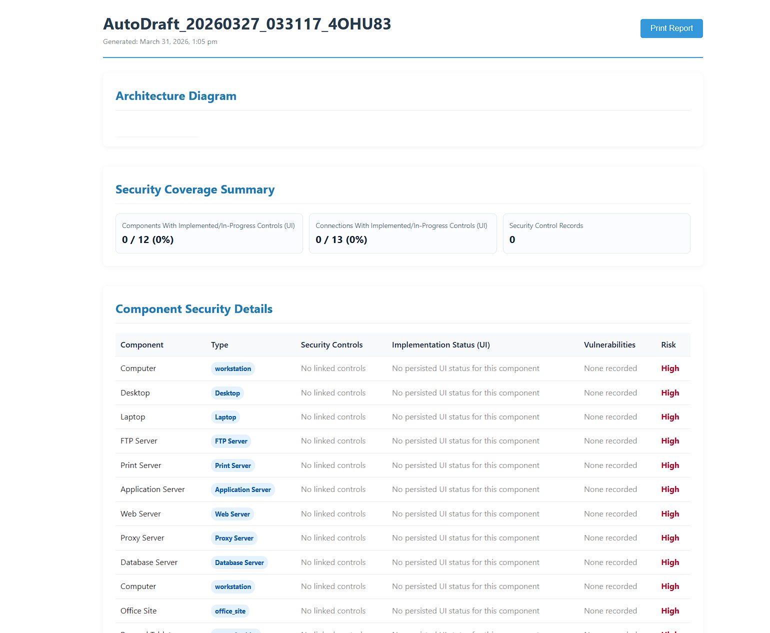 Report generation screen